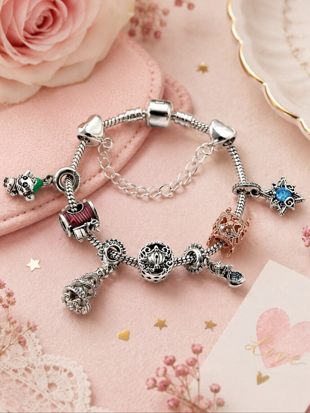 Pandora Style Disney Cinderella Charm Bracelet Princess Inspired Silver
